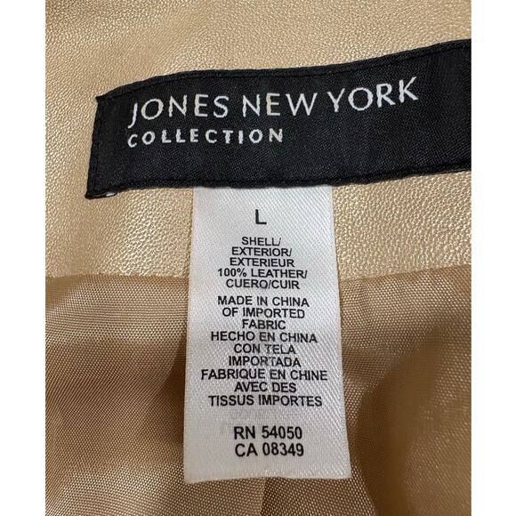 Jones New York Metallic Gold Leather Jacket Blazer Size Large - Picture 5 of 8
